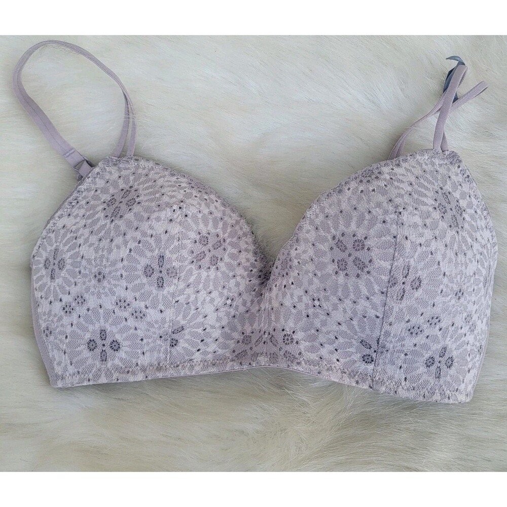 AERIE real happy tan wireless padded bra sz 32D printed
